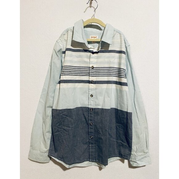 Cat and Jack Shirt Boys 16 Blue Striped Chambray Long Sleeve Button Up Preppy - Picture 1 of 5